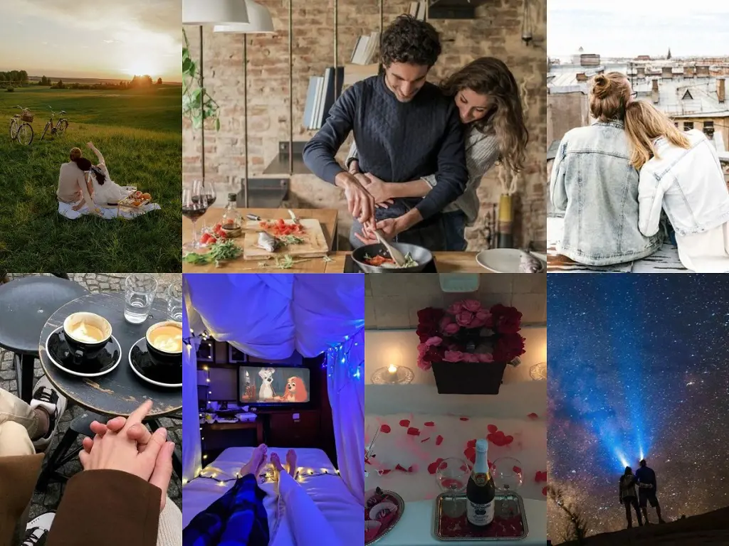 A picture collage showing some fun activities to undertake as teenage couples.