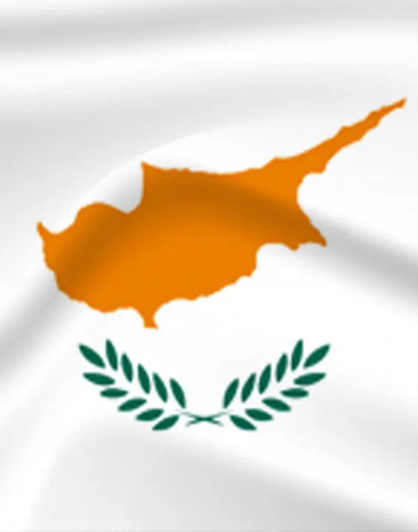 Flag of Cyprus with the country's map made on a white background.