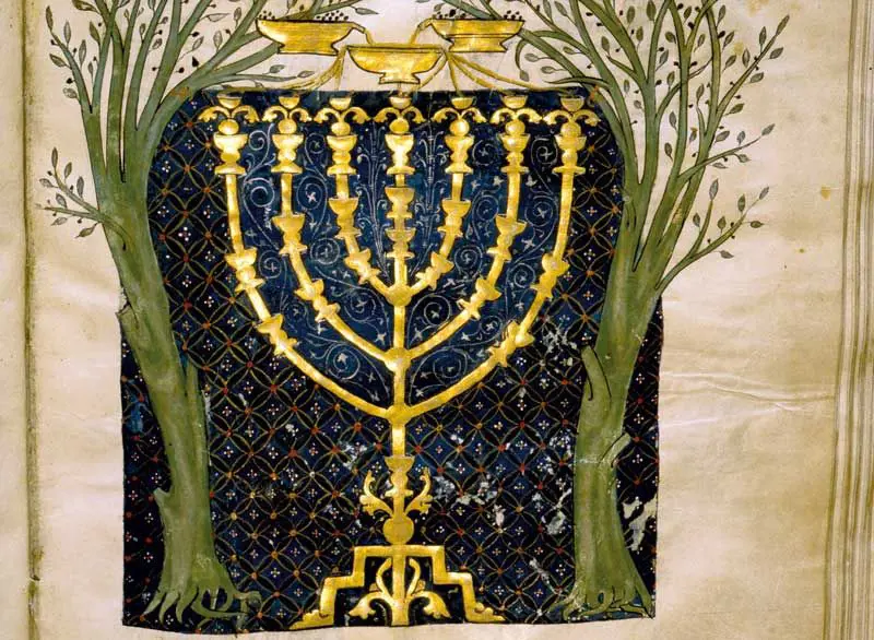 Painting representing the original menorah made out of gold