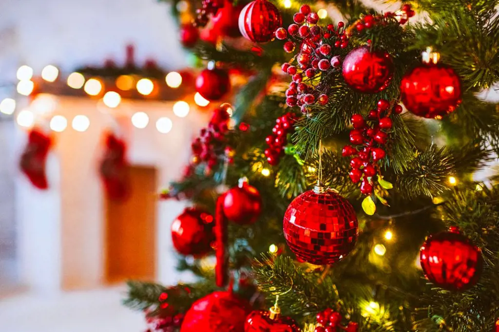 Christmas ornaments set on the tree