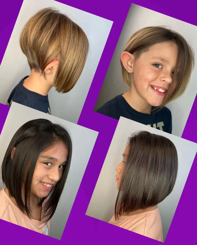 A collage of bob haircut on little girls styled by Emily Hamilton Calton