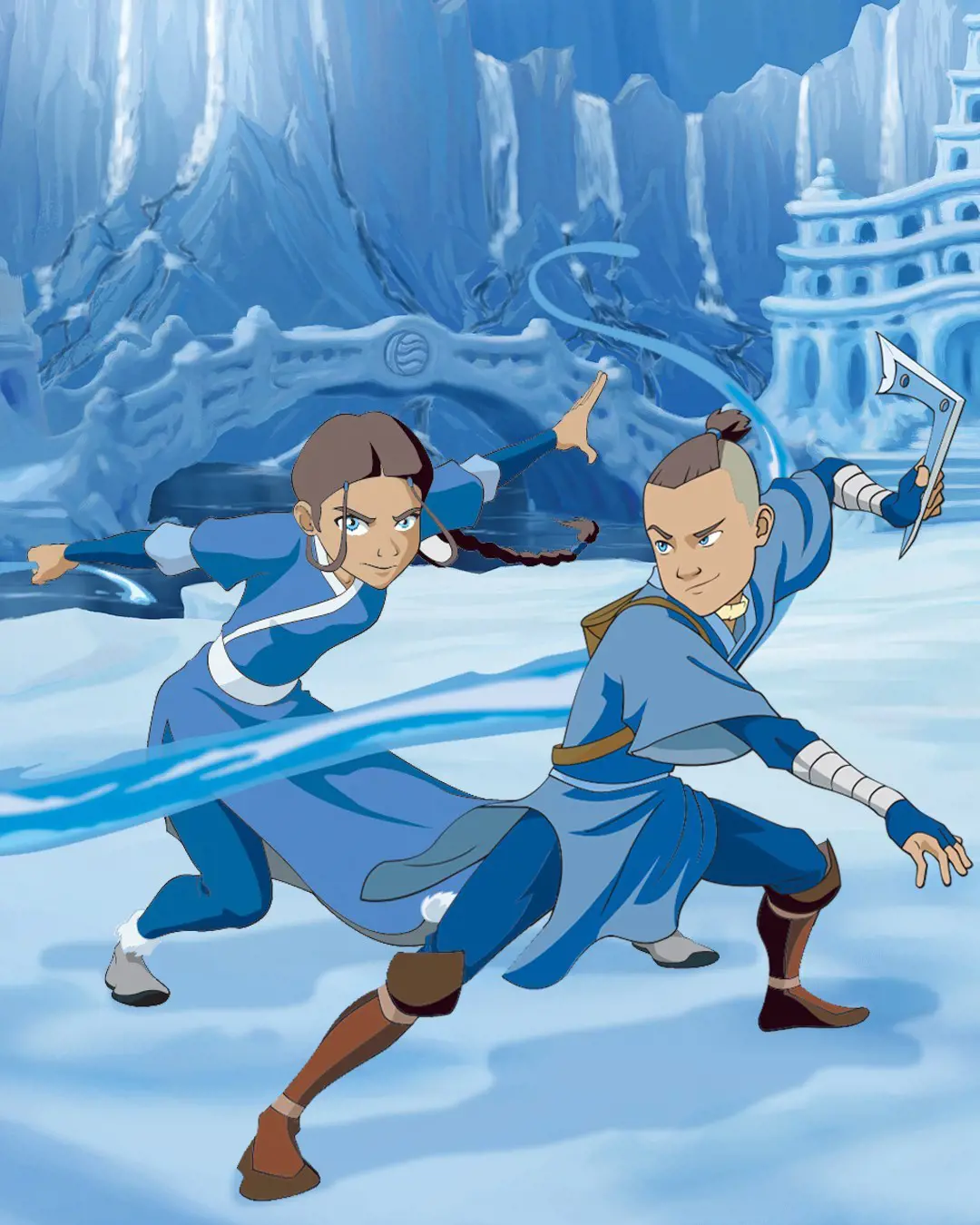 Sokka and Katara showcase their skills as waterbenders